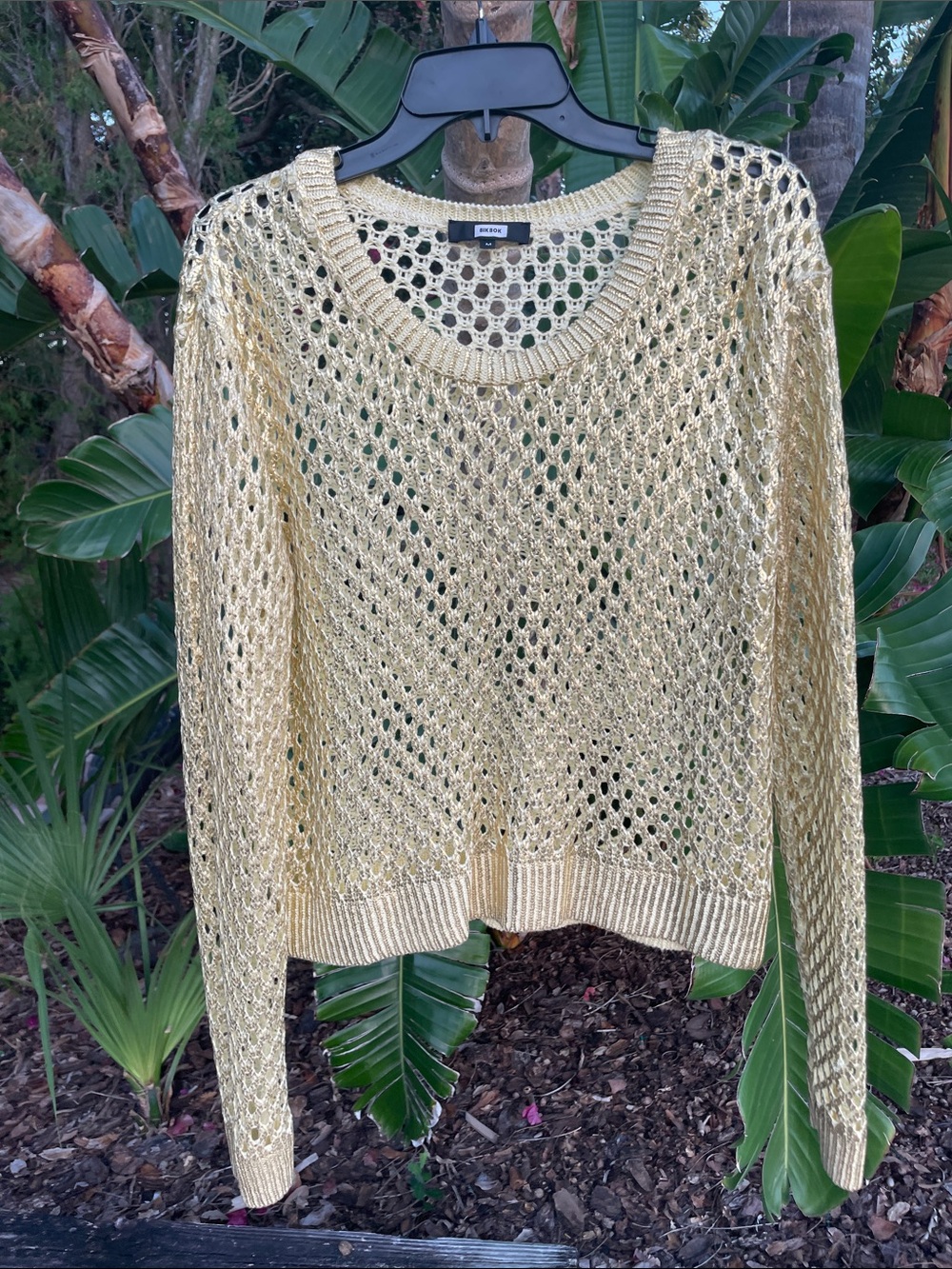 Gold Lurex , crochet, lace, sheer sweater or top